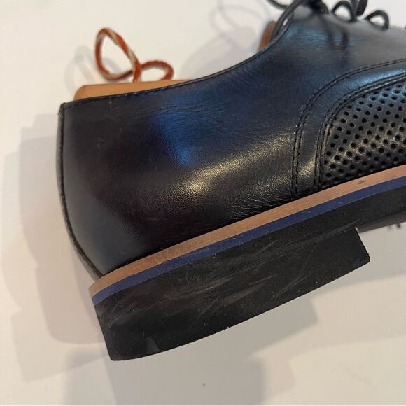 Zanzara Black Leather Perforated Dress Shoes Men 10.5 - Hartung Oxford - Picture 7 of 9